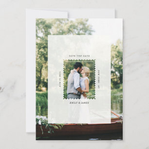 Modern Postage Stamp Wedding Photo QR Code Save The Date