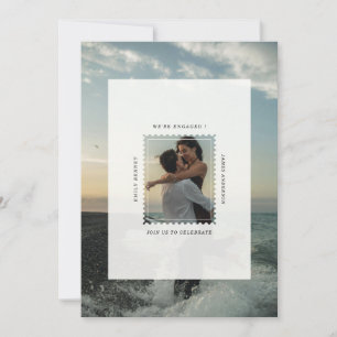 Modern Postage Stamp We're Engaged Engagement Invitation