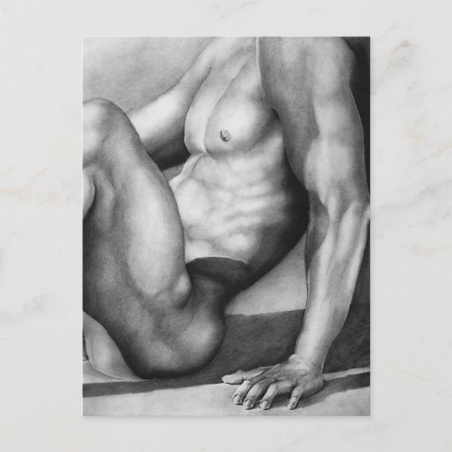 Modern Postcard Hand-drawn Art Male Bodybuilder (Front)