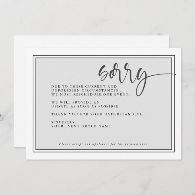 Modern Postponed Event Sorry Reschedule Event Invitation (Front/Back)