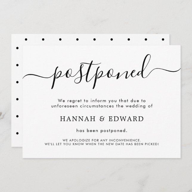 Modern Postponed Wedding Announcement Card (Front/Back)