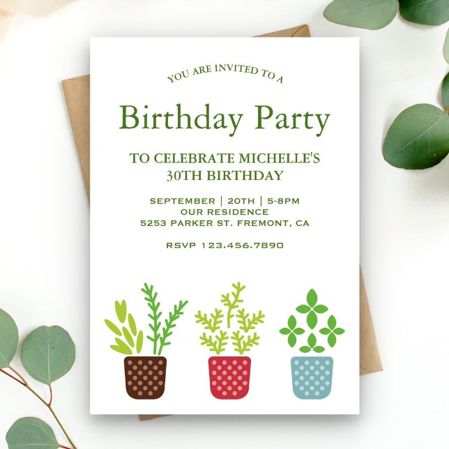 Modern Potted Plants Botanical Birthday Party Invitation (Creator Uploaded)