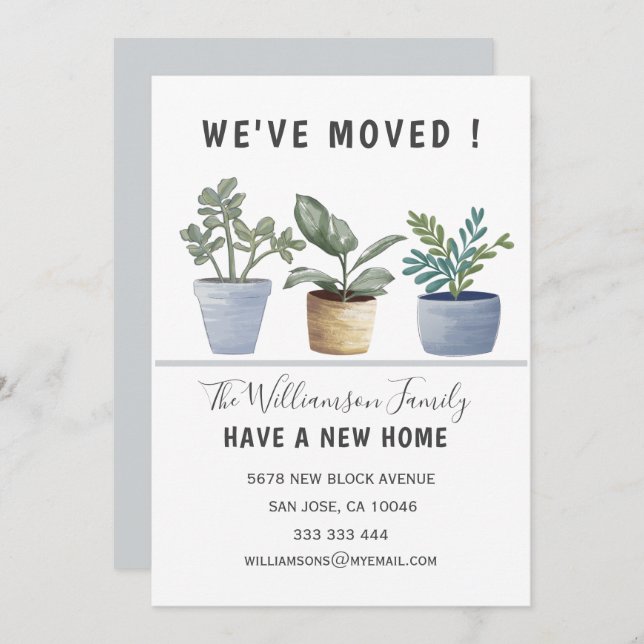 Modern Potted Plants We've Moved Announcement  (Front/Back)