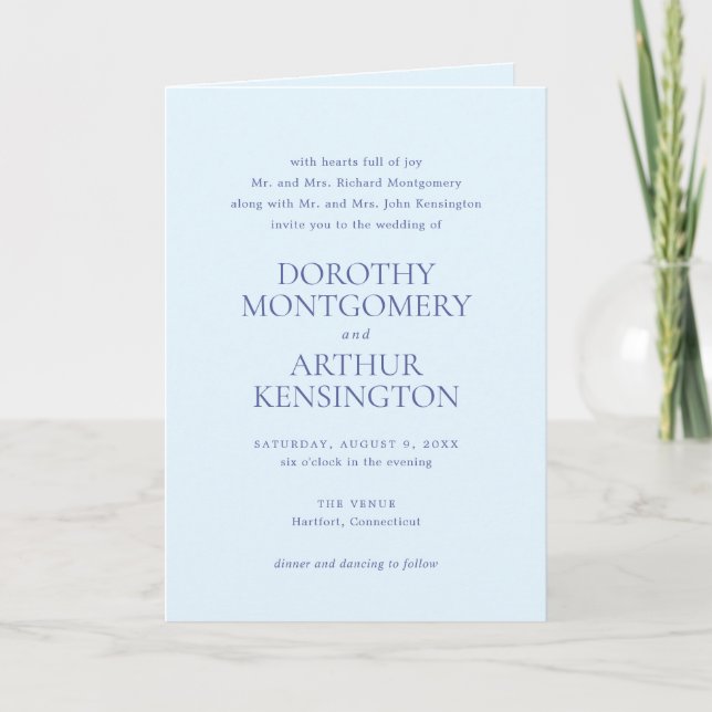 Modern Powder Blue QR Code Elegant Wedding Invitation (Front)