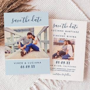 Modern Powder Blue Script Photo Wedding Save The Date