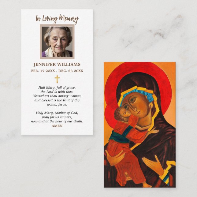 Modern Prayer Card Orthodox Icon Virgin Madonna (Front/Back)