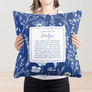 Modern Prayer Keepsake Gift Scripture Blue Floral Cushion