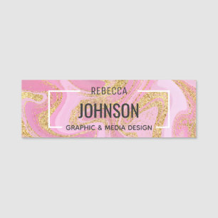 Modern Precious Pink Gold Marble Name Tag