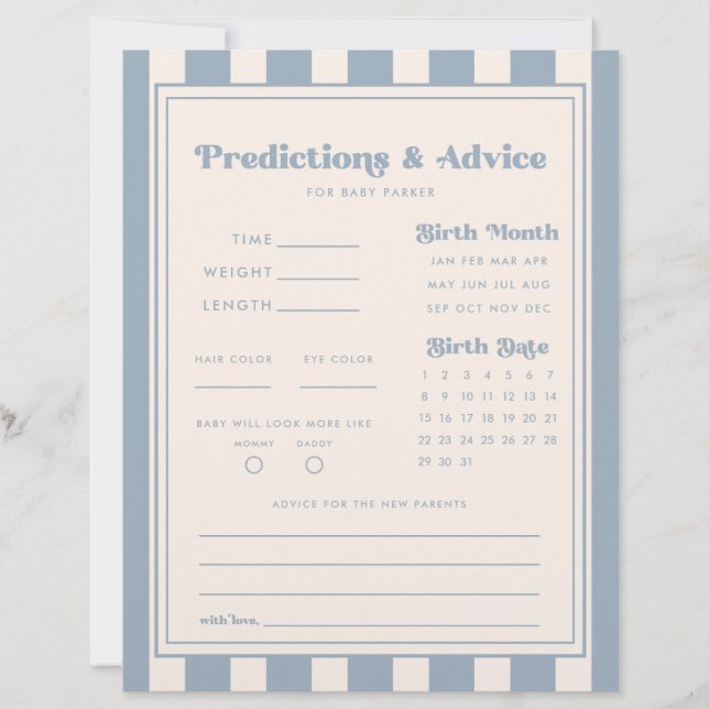 Modern Predictions/Advice Blue Stripe Baby Shower (Front)
