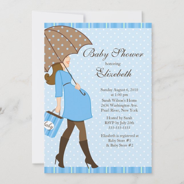 Modern Pregnant Mum Blue Boy Baby Shower Invitation (Front)