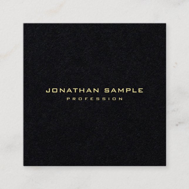 Modern Premium Black Elegant Minimalist Gold Text Square Business Card (Front)
