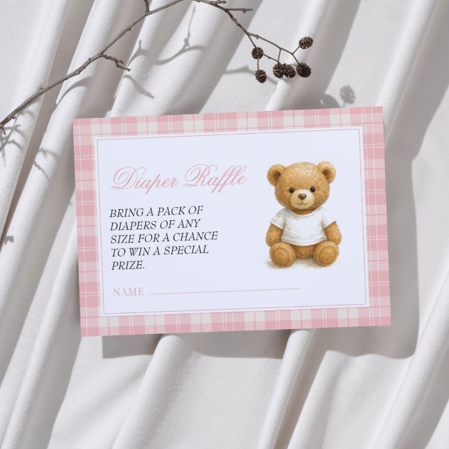 Modern Preppy Bear Baby Shower Diaper Raffle Enclosure Card (Creator Uploaded)