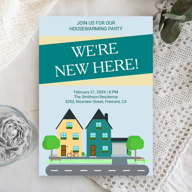 Modern Preppy Blue Green Housewarming Party Invite (Creator Uploaded)
