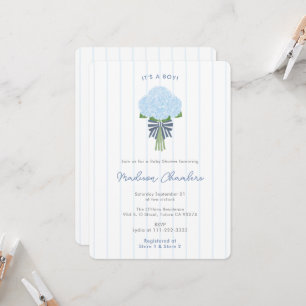 Modern Preppy Blue Hydrangeas Baby Boy Shower Invitation