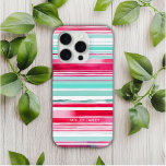 Modern Preppy Cyan Magenta Personalised Name iPhone 15 Pro Case<br><div class="desc">Modern Preppy Cyan Magenta Watercolor Stripe Pattern Personalised Name iPhone 15 Pro Cases features your personalised name, monogram or initals in a simple script typography on a modern cyan and mageneta watercolor stripe background. Perfect gift for her for birthday, mum for Mother's Day, sister or bestie for Christmas and holidays....</div>