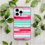 Modern Preppy Cyan Magenta Personalised Name iPhone 15 Pro Max Case<br><div class="desc">Modern Preppy Cyan Magenta Watercolor Stripe Pattern Personalised Name iPhone 15 Pro Max Cases features your personalised name, monogram or initals in a simple script typography on a modern cyan and mageneta watercolor stripe background. Perfect gift for her for birthday, mum for Mother's Day, sister or bestie for Christmas and...</div>