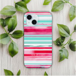 Modern Preppy Cyan Magenta Personalised Name iPhone 15 Case<br><div class="desc">Modern Preppy Cyan Magenta Watercolor Stripe Pattern Personalised Name iPhone 15 Cases features your personalised name, monogram or initals in a simple script typography on a modern cyan and mageneta watercolor stripe background. Perfect gift for her for birthday, mum for Mother's Day, sister or bestie for Christmas and holidays. Designed...</div>