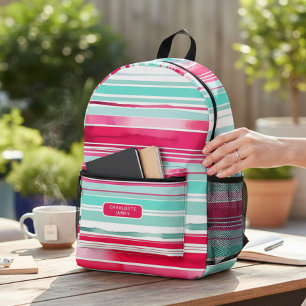 Modern Preppy Cyan Magenta Personalised Name Printed Backpack