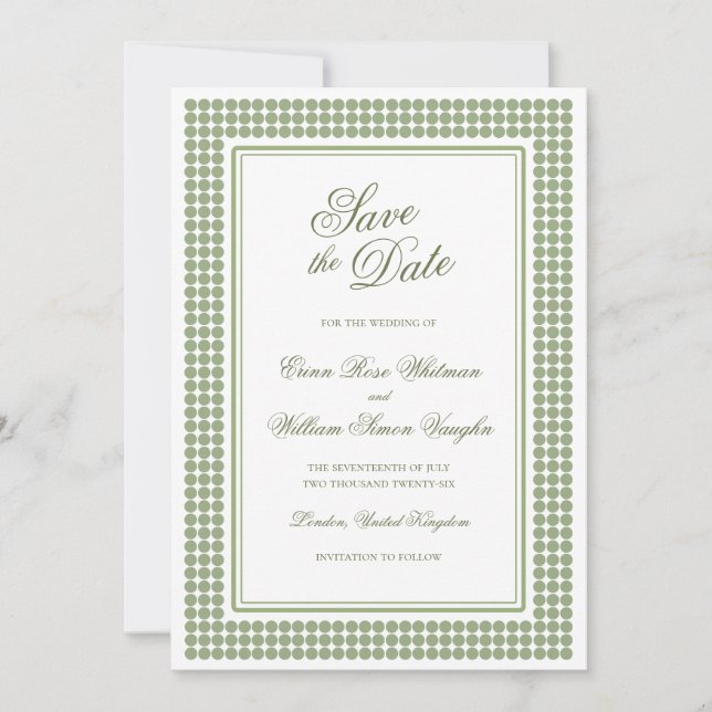Modern Preppy Green Save The Date Invitation (Front)