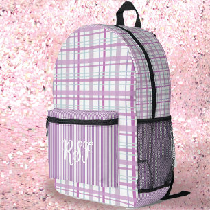 Modern Preppy Lavender Pink Plaid and Stripe Girly Printed Backpack