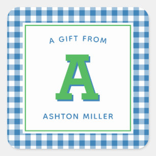 Modern Preppy Monogram and Gingham Square Sticker