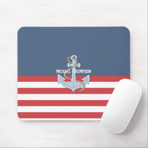 Modern preppy Nautical navy with anchor Mouse Pad