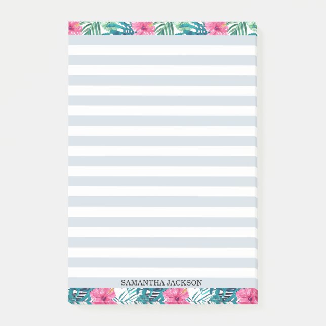 Modern Preppy Palm Beach Hibiscus Custom Lined Post-it Notes (Front)