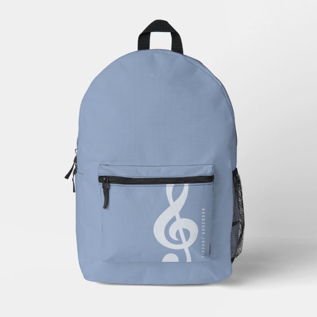Modern Preppy Pastel Blue Music Art Monogram Name Printed Backpack (Front)