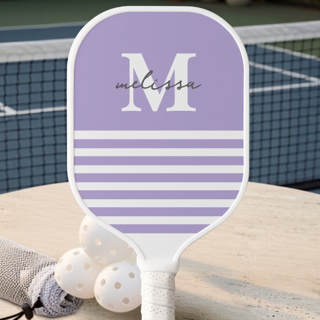 Modern Preppy Pastel Lavender Monogrammed Name Pickleball Paddle (Creator Uploaded)