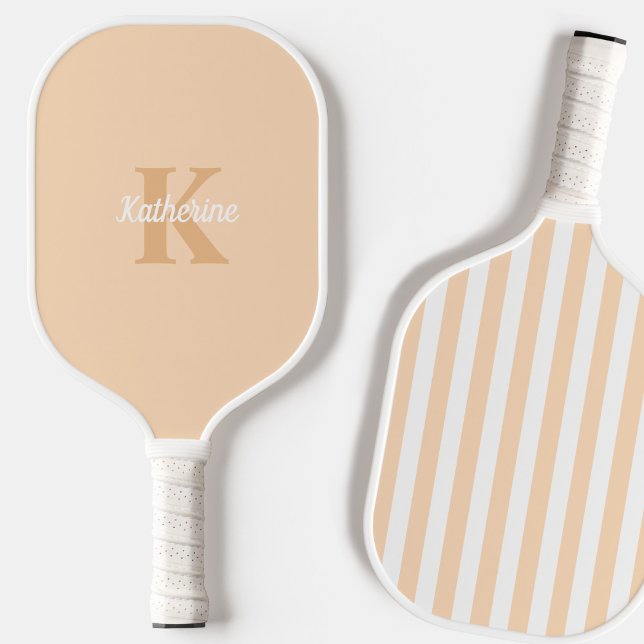 Modern Preppy Pastel Peach Monogrammed Feminine Pickleball Paddle (Creator Uploaded)