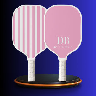 Modern Preppy Pastel Pink Monogrammed Pickleball Paddle