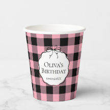 Modern Preppy Pink Black Gingham Birthday