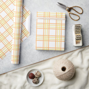 Modern Preppy Plaid in Pastel Orange Yellow Wrapping Paper