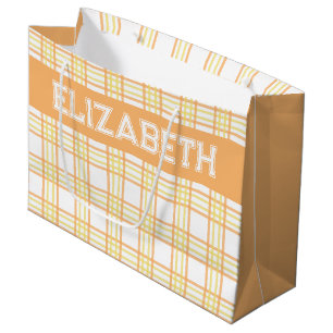 Modern Preppy Plaid Orange Yellow Pattern Large Gift Bag
