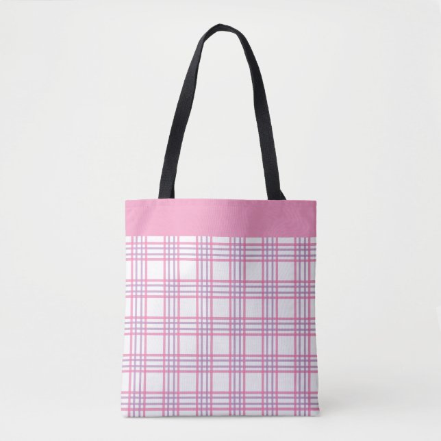 Modern Preppy Plaid Pink Purple Pattern Tote Bag (Front)
