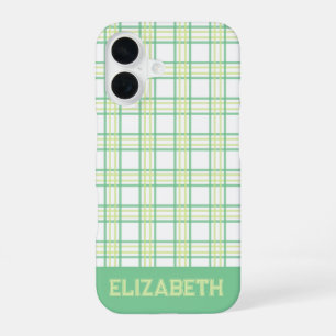 Modern Preppy Plaid Varsity Font Green Lime iPhone 16 Case