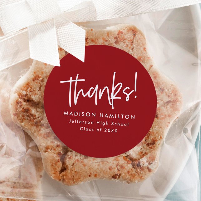 Modern Preppy Script Burgundy Graduation Thank You Classic Round Sticker (Creator Uploaded)