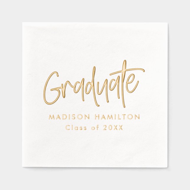 Modern Preppy Script Graduation Party Foil Napkins (Front)