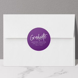 Modern Preppy Script Purple Graduation Classic Round Sticker