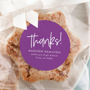 Modern Preppy Script Purple Graduation Thank You Classic Round Sticker