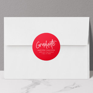 Modern Preppy Script Red Graduation Classic Round Sticker