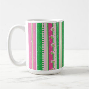 Modern Preppy Stripes Pink, Green, White Coffee Mug