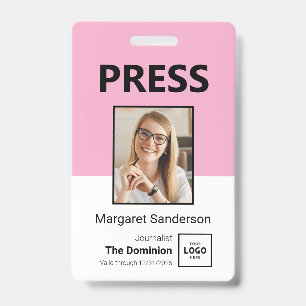 Modern Press ID Badge with Photo and QR Code