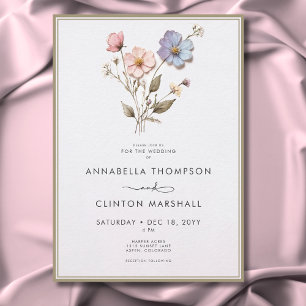 Modern Pressed Pastel Wildflowers Sage Wedding Invitation