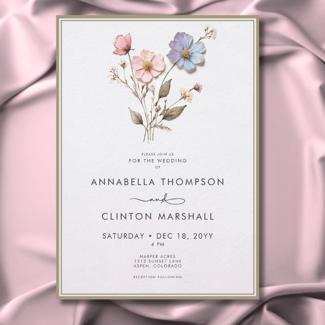 Modern Pressed Pastel Wildflowers Sage Wedding Invitation (Modern Pressed Pastel Wildflowers Sage Wedding Invitation)