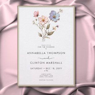 Modern Pressed Pastel Wildflowers Sage Wedding Invitation