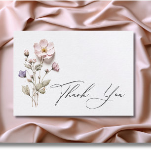 Modern Pressed Pastel Wildflowers Wedding Thank You Card