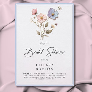 Modern Pressed Wildflowers Blue Bridal Shower Invitation