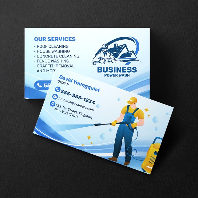 Modern Pressure Washing Power Wash House Cleaning Business Card (Creator Uploaded)