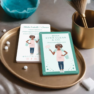 Modern Pretty Black Woman Cleaning & Maid Services Business Card